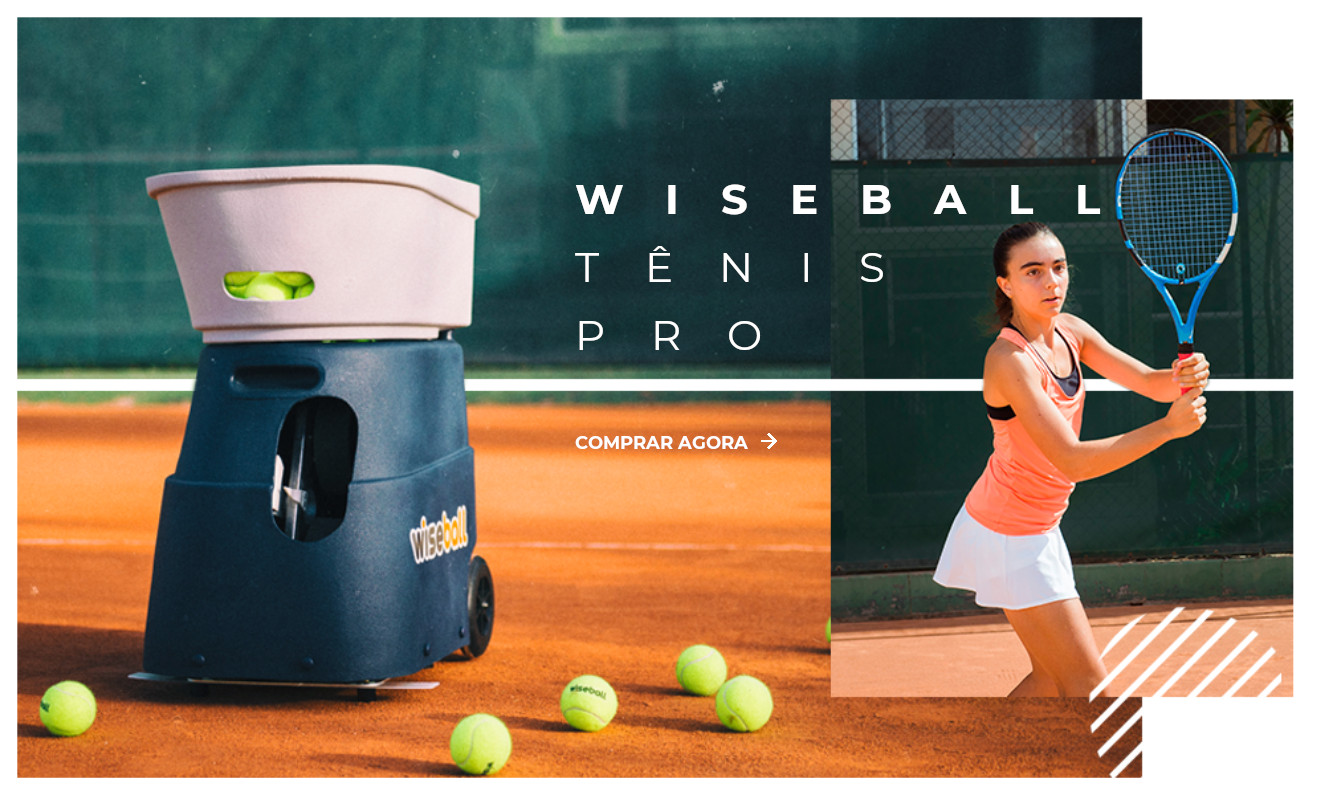 Wiseball na esquerda, jovem tenista Camille Raffin, com os dizeres: Wiseball Tênis Pro, comprar agora.